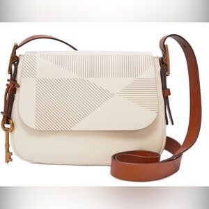 Fossil Harper Large Saddle Bag in Vanilla - Textured Geometric Detail